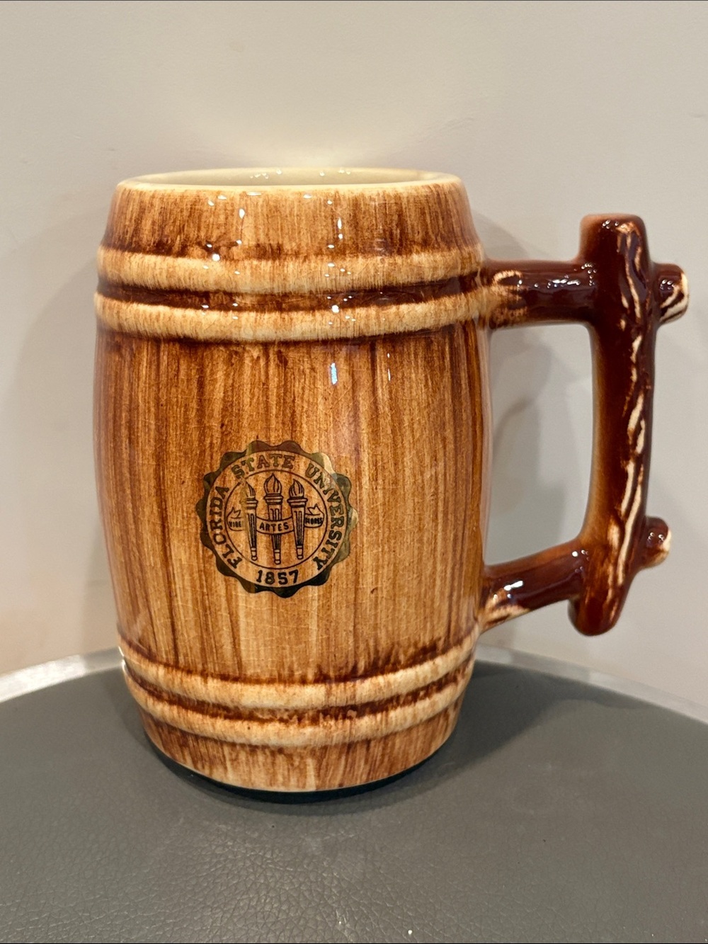 Vintage Florida State University Ceramic Barrel Mug with Gold Seal, Large 16 Oz